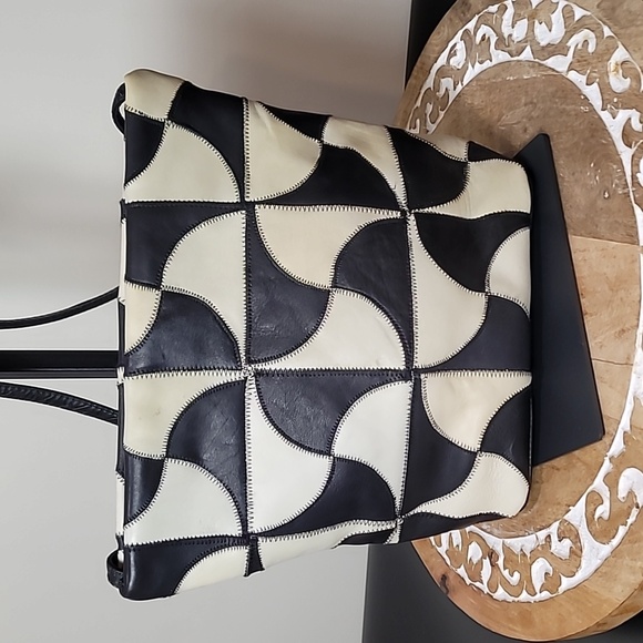 Fifth Avenue Handbags Black & White Pinwheel Squares Faux Leather Crossbody - Picture 2 of 12